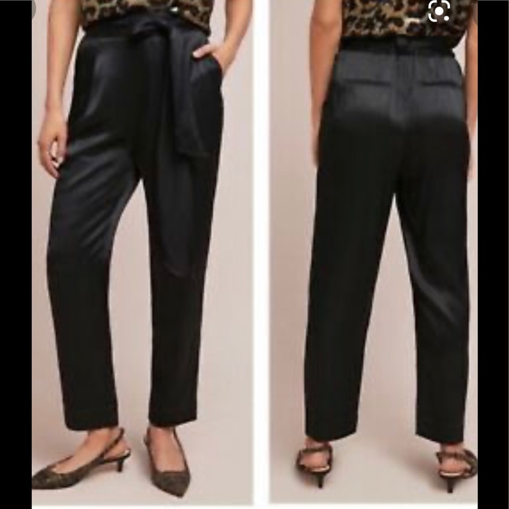 Anthropologie Ett:Twa satin tie waist pants size 8